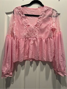 Pink Lace Peasant Blouse